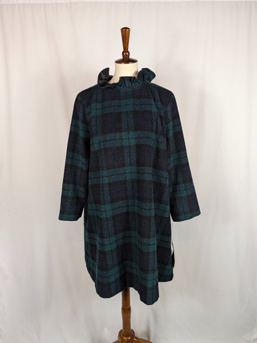 Tuckernuck Daphne Dress Tartan Blackwatch Plaid Ruffle Collar Bow Wool XXL NEW